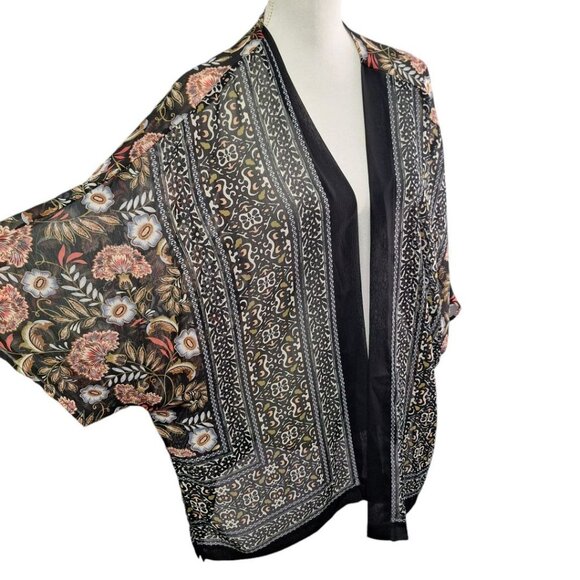 Christopher & Banks Duster Floral Lightweight Small Medium Swim Summer Black - Picture 7 of 7